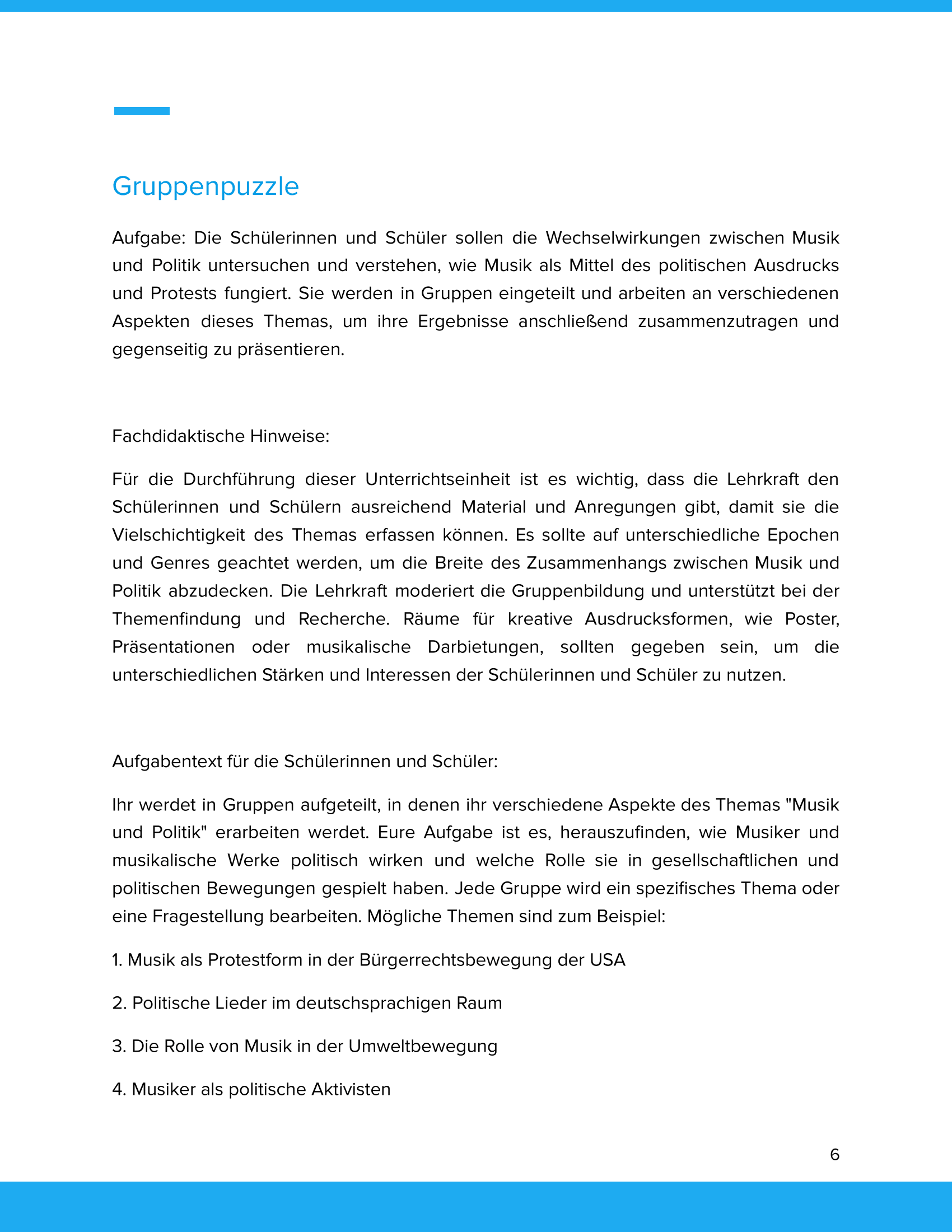 Musik & Politik – Unterrichtsmaterial Politische Musik & Gesellschaft