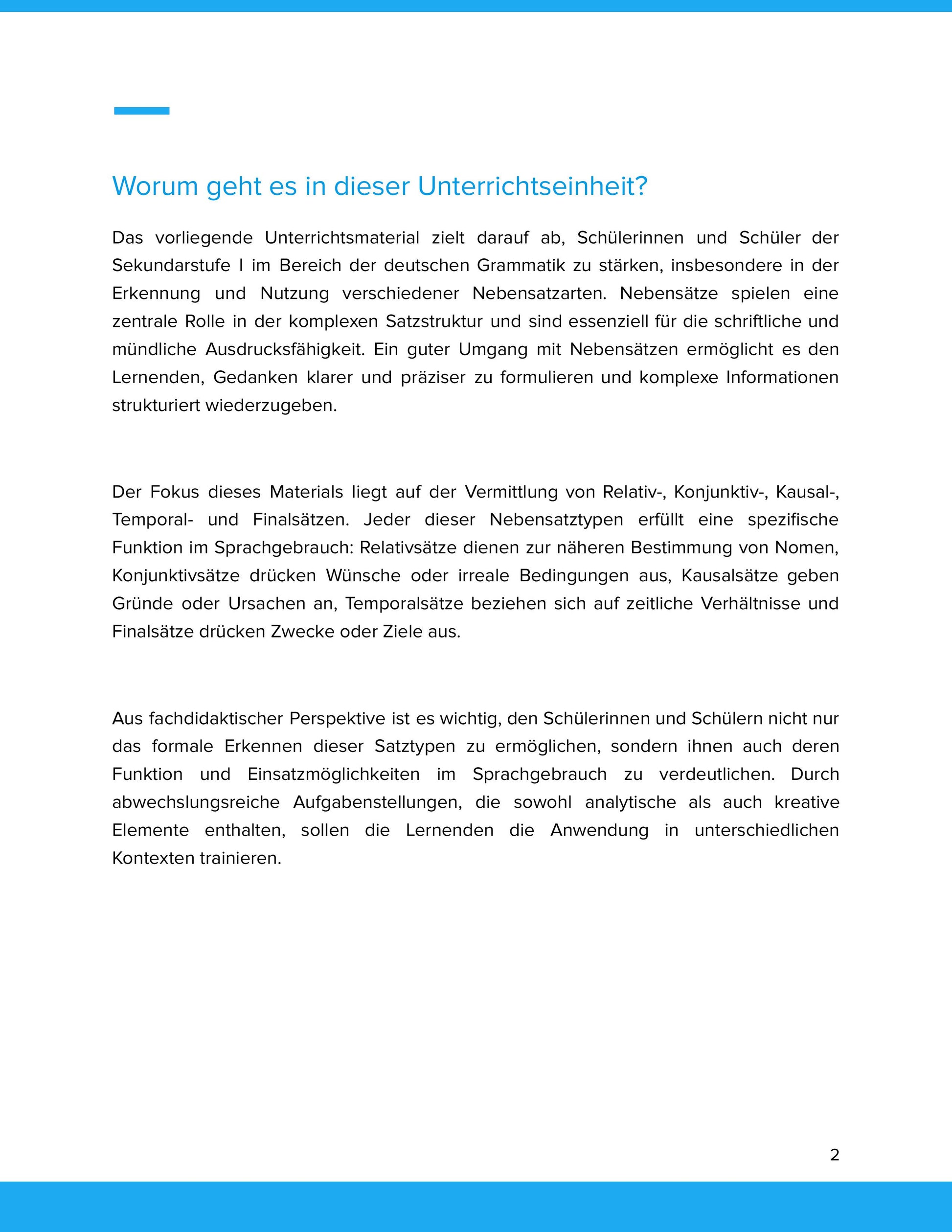Nebensatzarten erkennen und nutzen – Unterrichtsmaterial Deutsch SEK I
