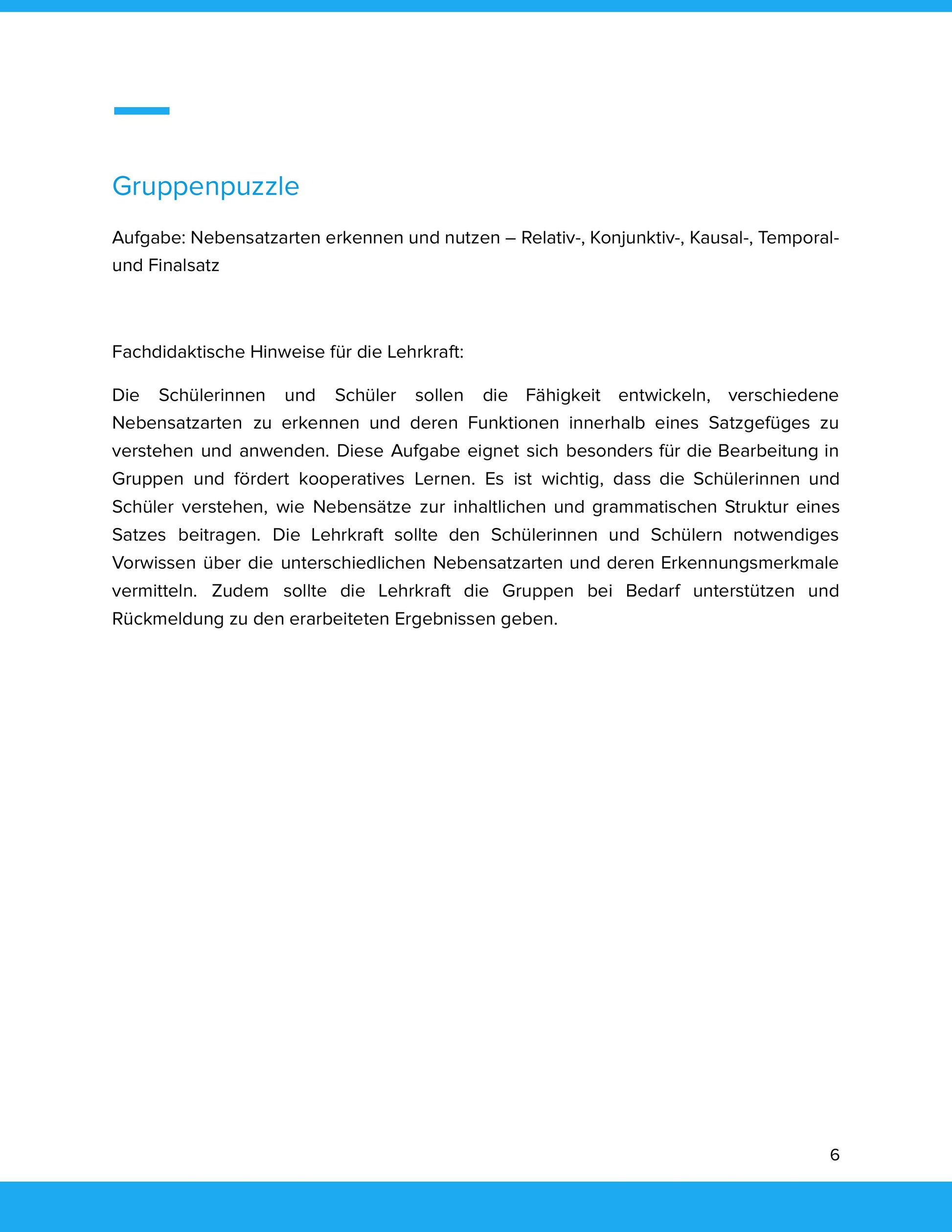 Nebensatzarten erkennen und nutzen – Unterrichtsmaterial Deutsch SEK I