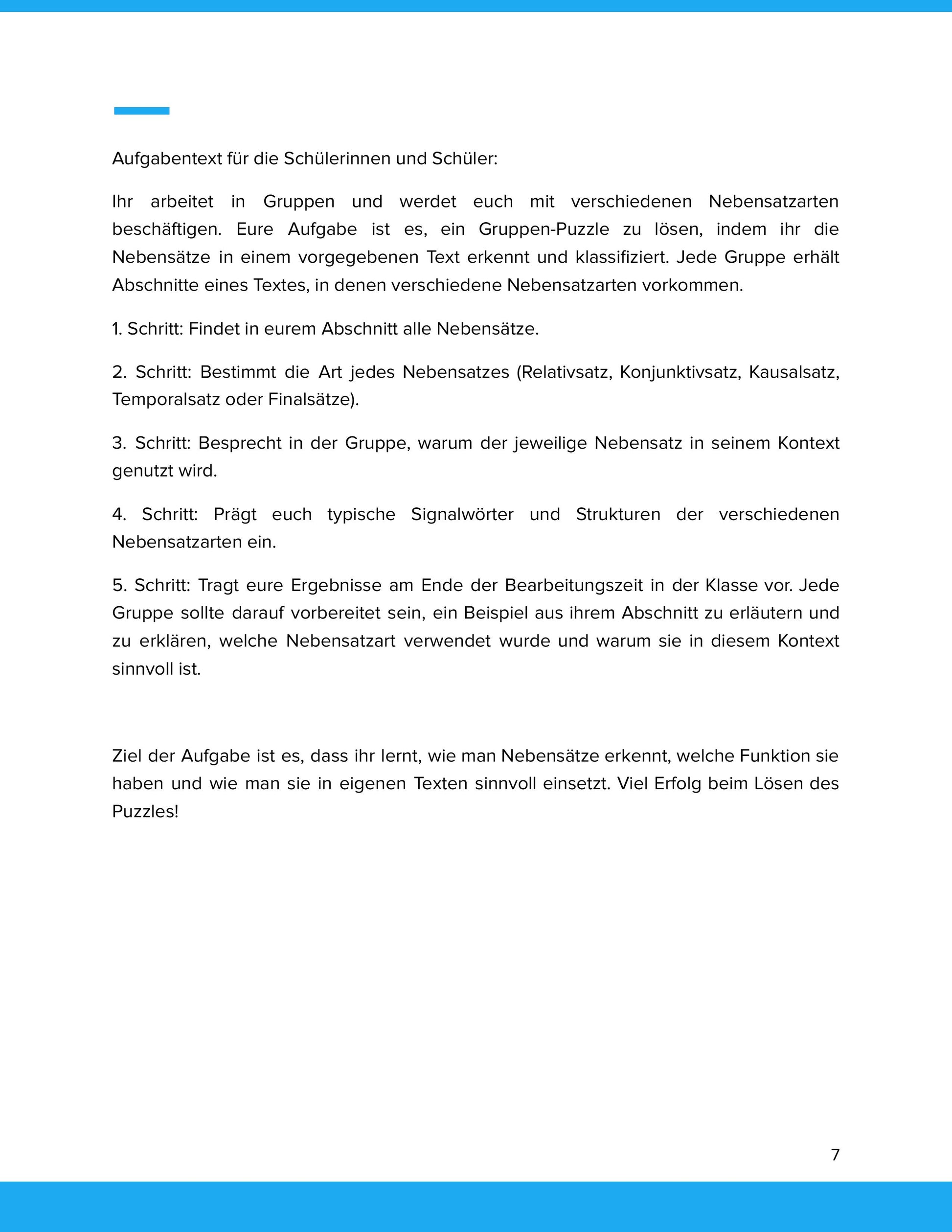 Nebensatzarten erkennen und nutzen – Unterrichtsmaterial Deutsch SEK I