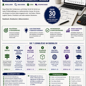 Produktbild einer Unterrichtsreihe zu Optimierungsproblemen aus der Realität für die Sekundarstufe II mit Aufgaben zu Analysis, mathematischer Modellierung, Ableitungen, Extrema, Kurvendiskussion, realen Anwendungen, Modellkritik und Klausurtraining.