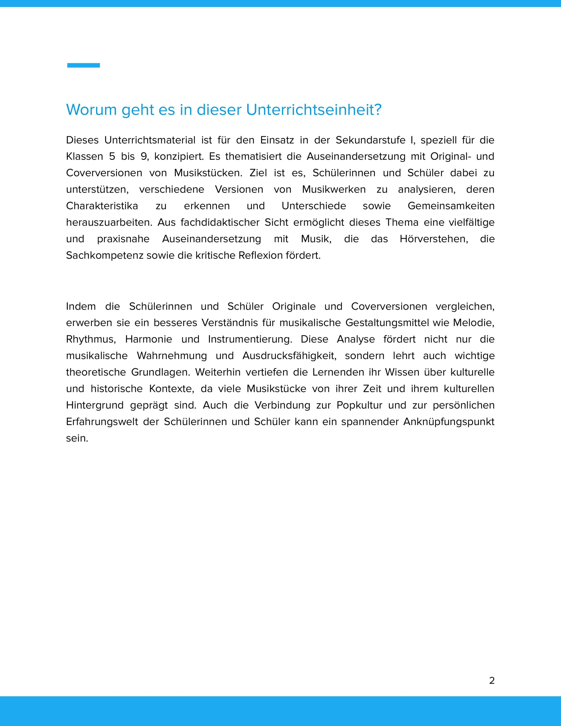 Original und Coverversion von Musik – Hören, vergleichen und kreativ gestalten (SEK I)