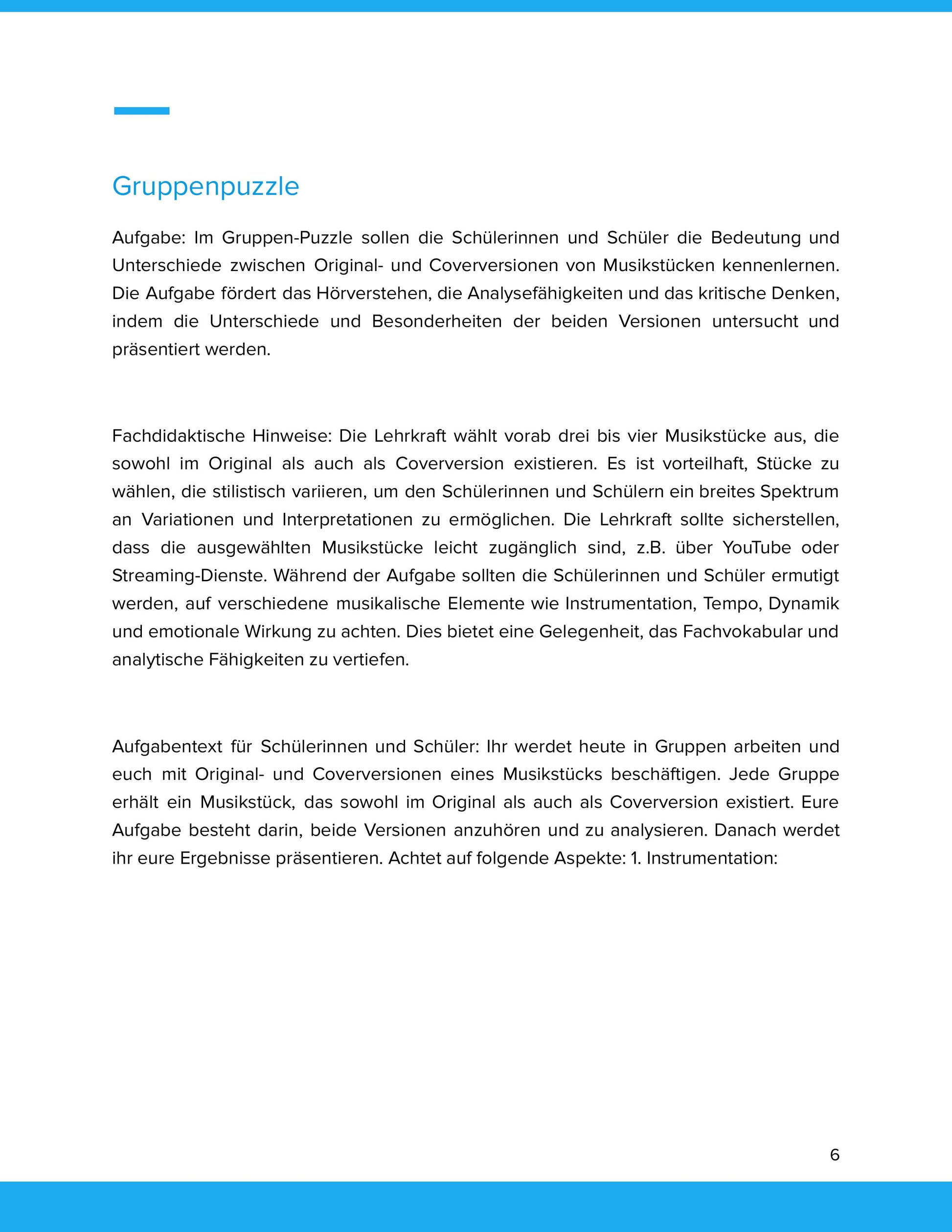 Original und Coverversion von Musik – Hören, vergleichen und kreativ gestalten (SEK I)