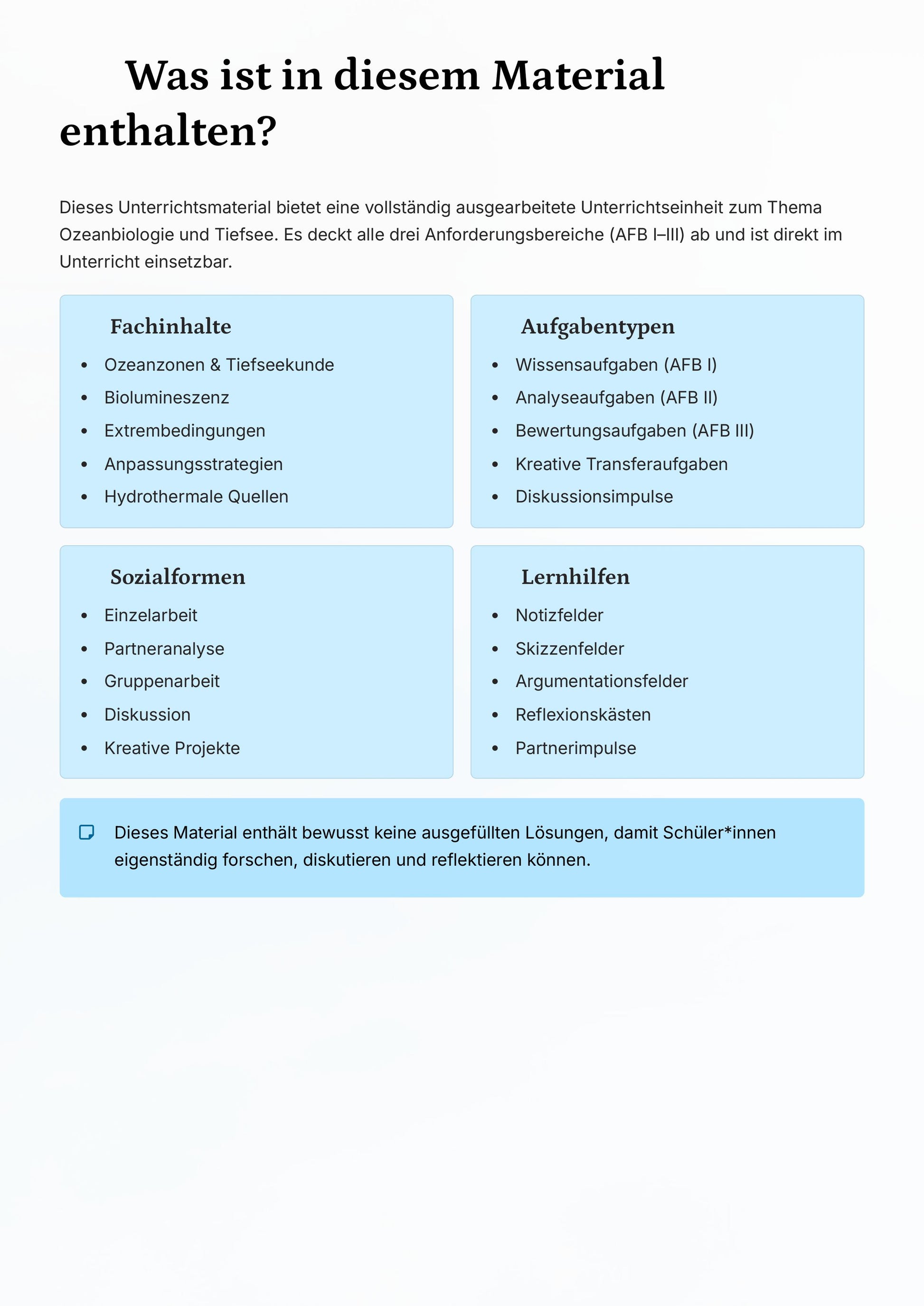 Ozeanbiologie & Tiefsee – Faszinierende Extremwelten entdecken (Kl. 6–8)