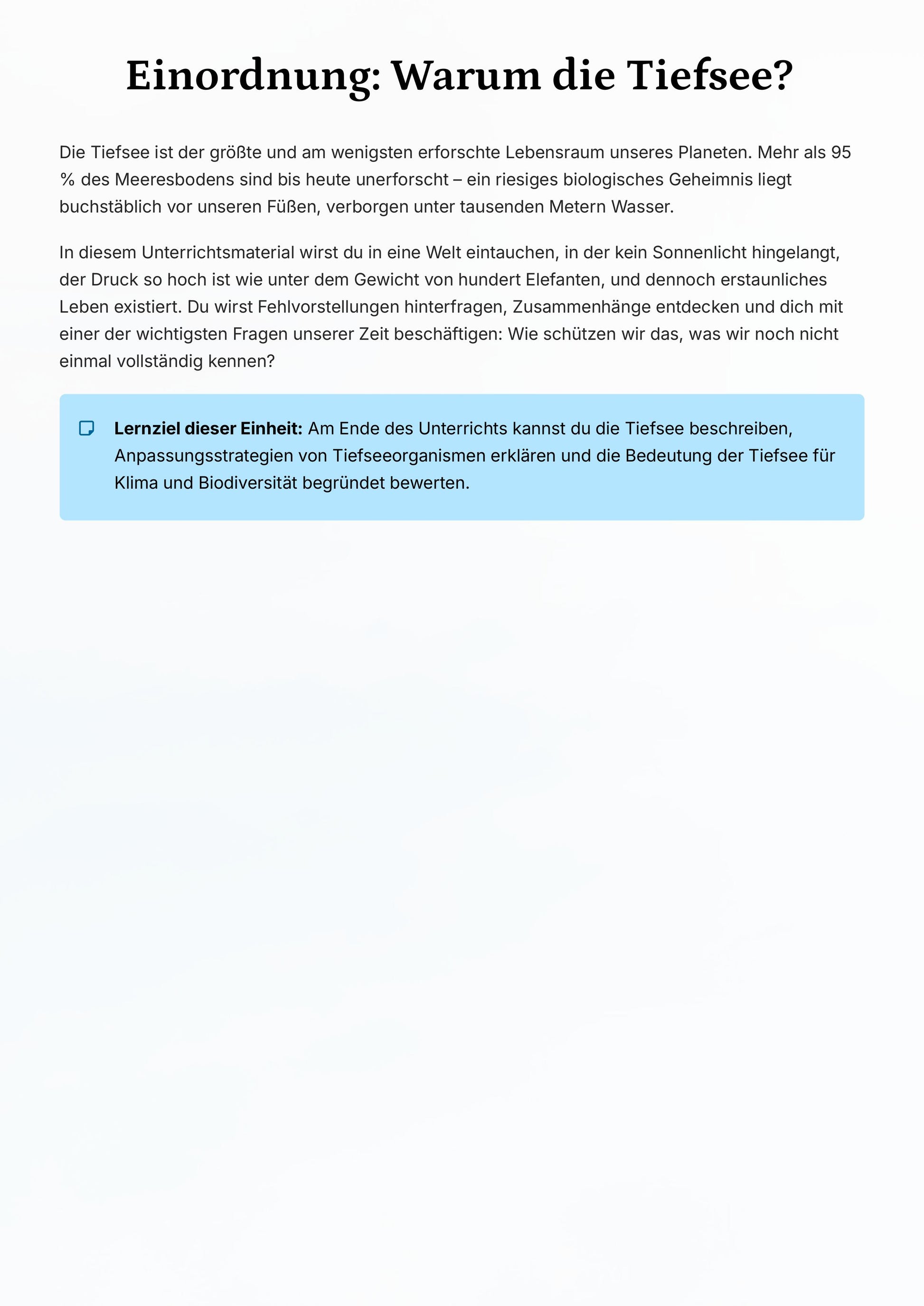 Ozeanbiologie & Tiefsee – Faszinierende Extremwelten entdecken (Kl. 6–8)