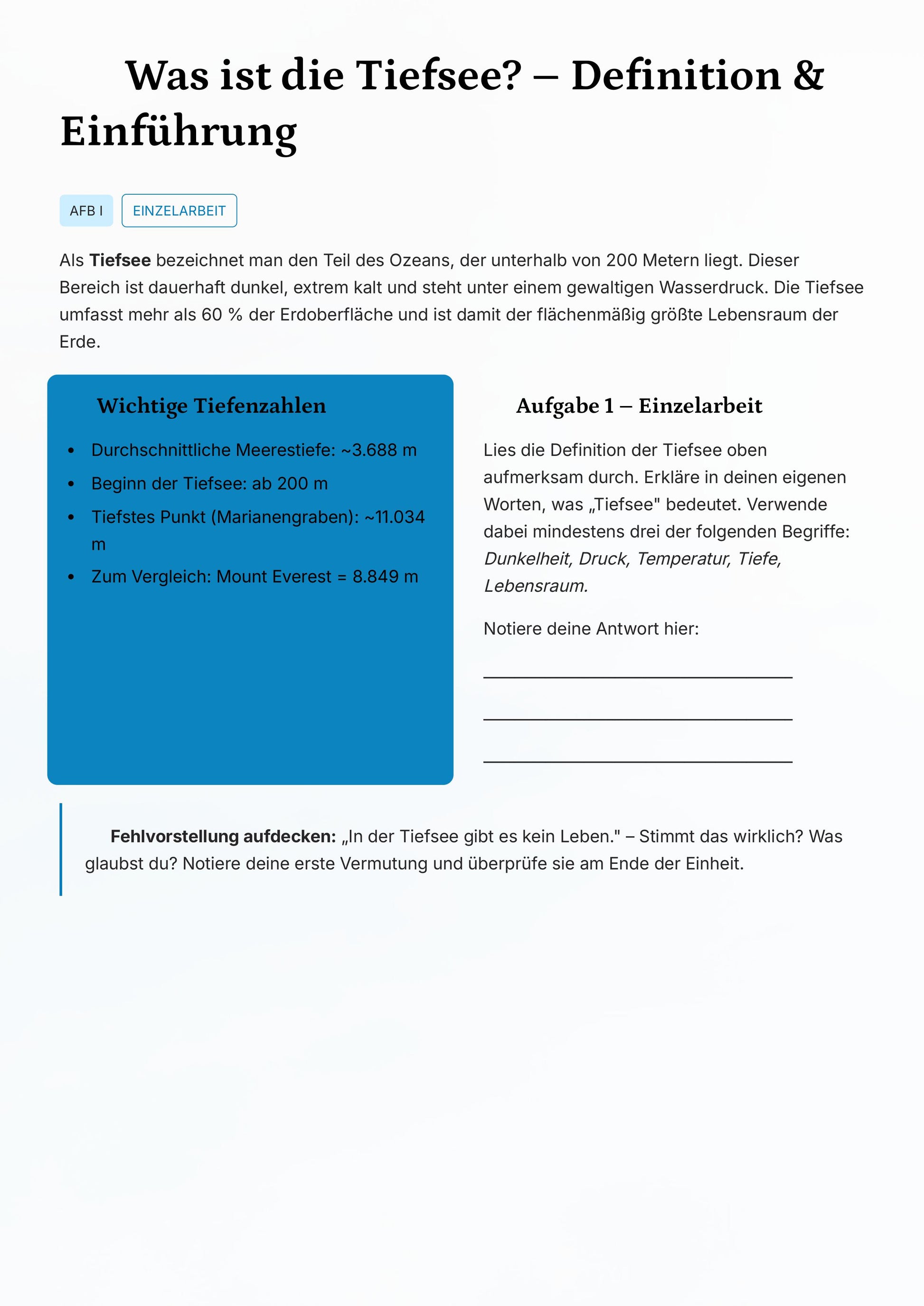Ozeanbiologie & Tiefsee – Faszinierende Extremwelten entdecken (Kl. 6–8)