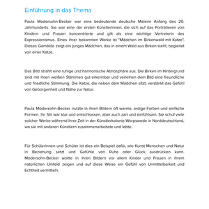Paula Modersohn-Becker – „Mädchen im Birkenwald mit Katze“ – Kunstunterricht SEK I
