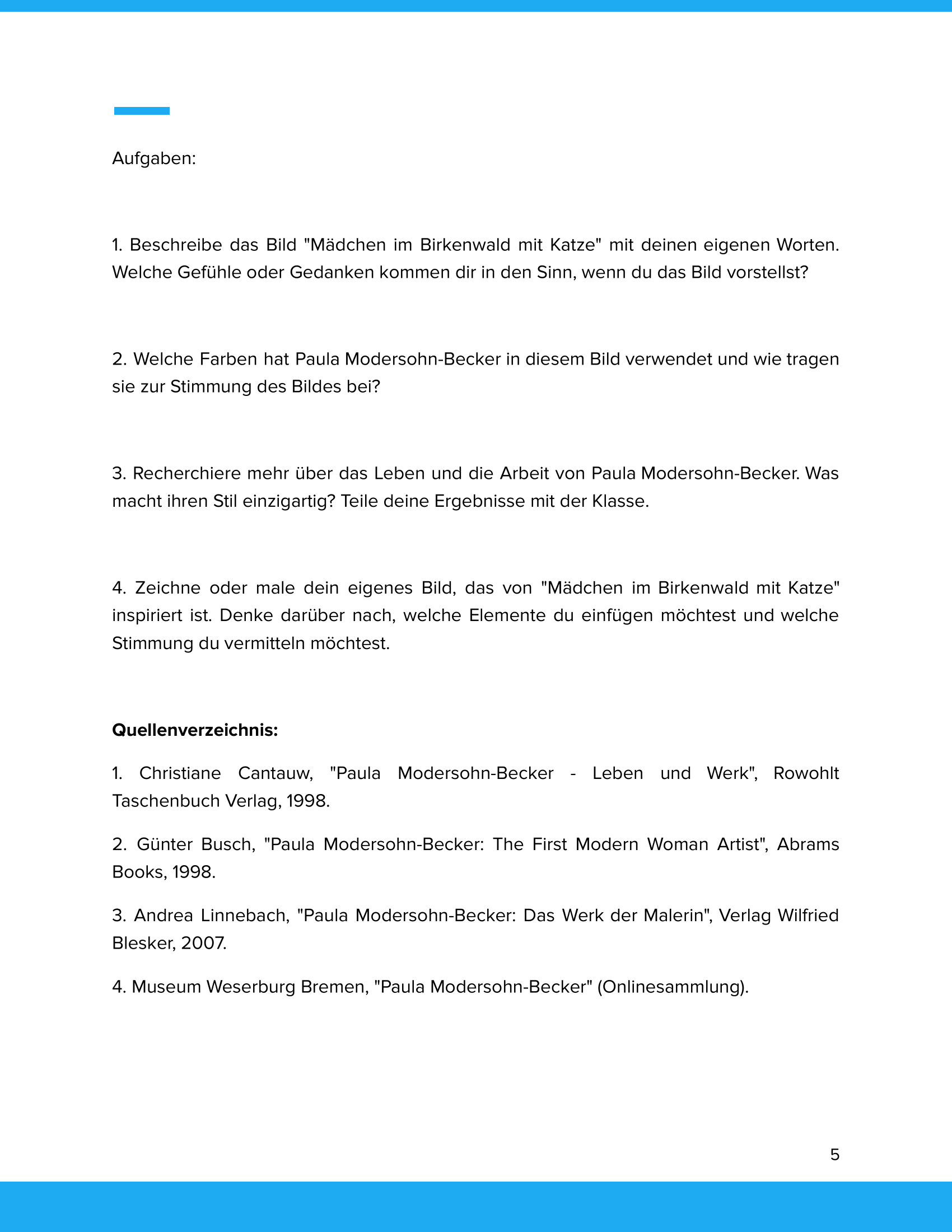Paula Modersohn-Becker – „Mädchen im Birkenwald mit Katze“ – Kunstunterricht SEK I
