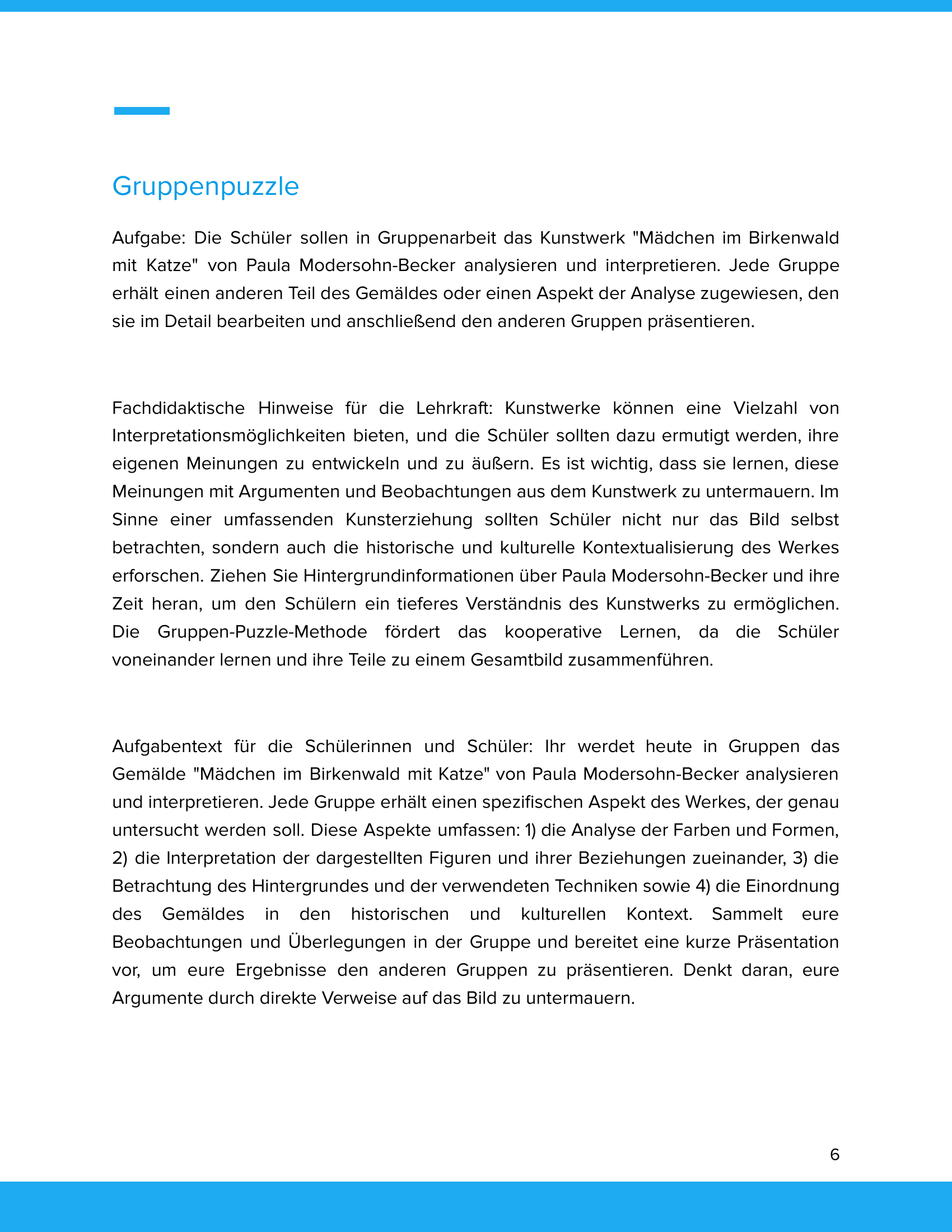 Paula Modersohn-Becker – „Mädchen im Birkenwald mit Katze“ – Kunstunterricht SEK I