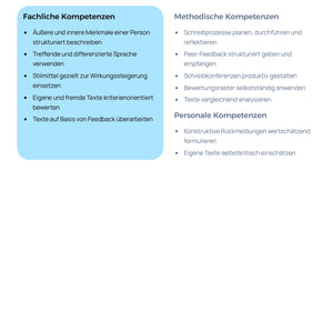 Personenbeschreibung Vertiefung & Bewertung | Unterrichtskonzeption Deutsch Sek I/II