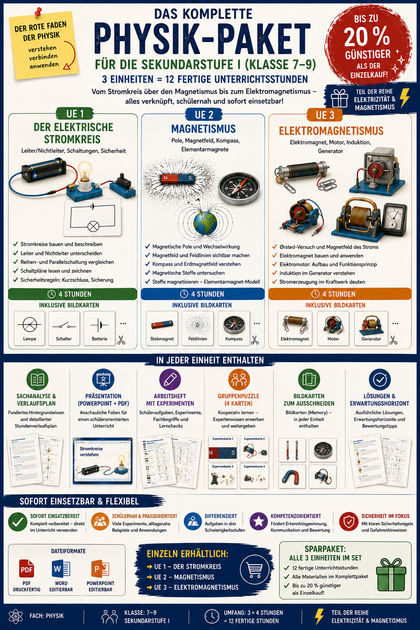 Sparpaket Physik: Elektrizität & Magnetismus | 3 Einheiten · 12 Stunden (Klasse 7–9)