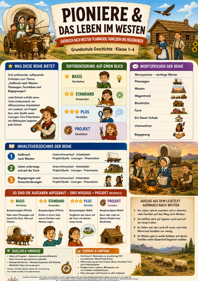 Pioniere & das Leben im Westen – Unterrichtsmaterial Grundschule (Klasse 1–4)