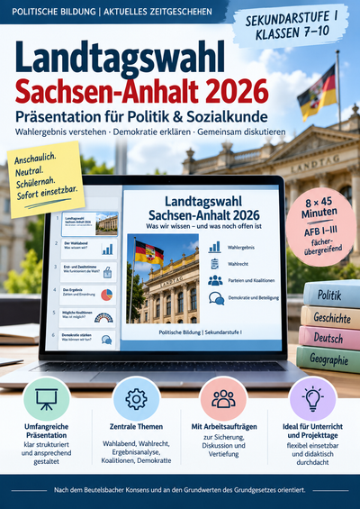 Landtagswahl Sachsen-Anhalt 2026 – Präsentation Sek I | 24 Folien für die aktuelle Stunde