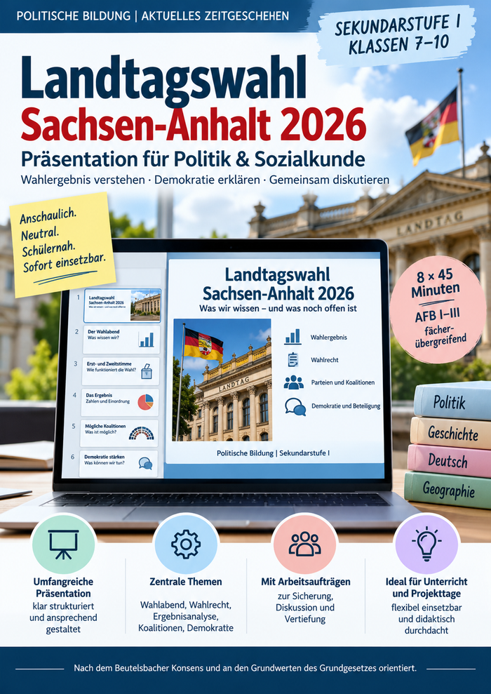 Landtagswahl Sachsen-Anhalt 2026 – Präsentation Sek I | 24 Folien für die aktuelle Stunde