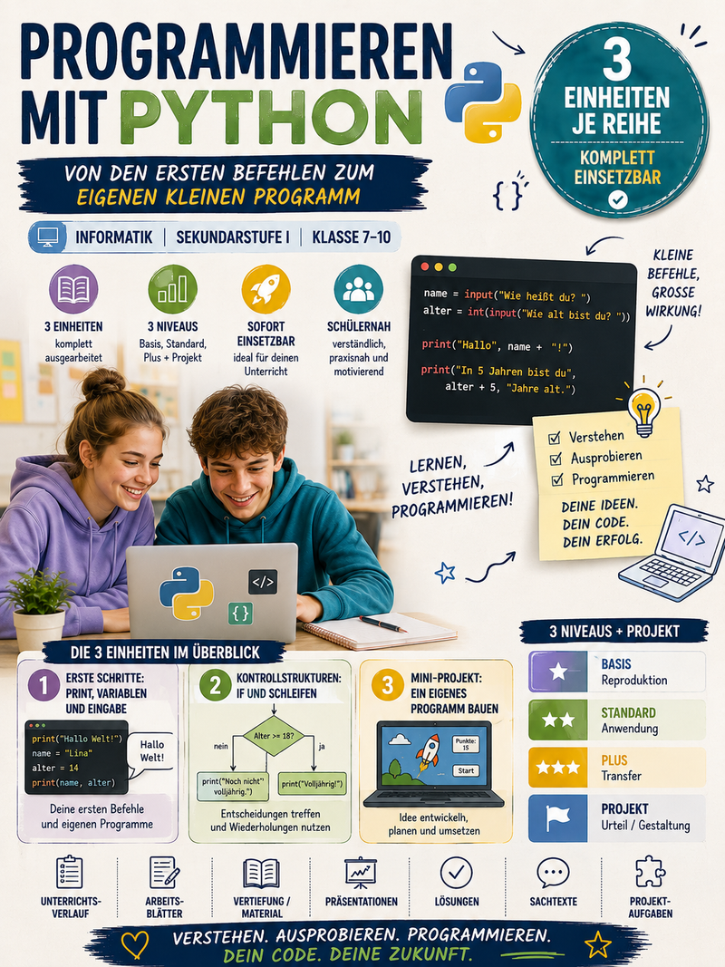 Programmieren mit Python – Informatik Unterrichtsmaterial (Sek I, Klasse 7–10)
