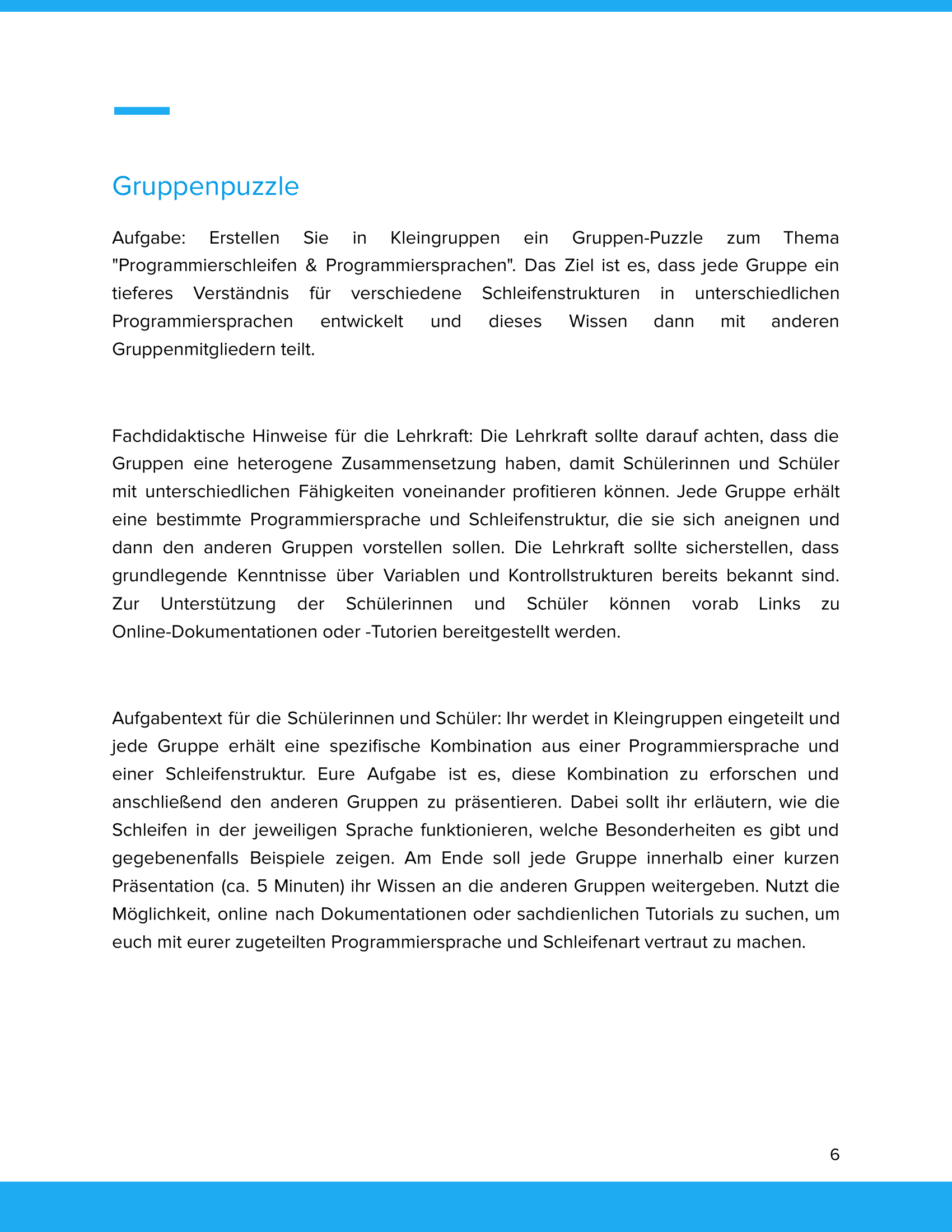 Programmierschleifen & Programmiersprachen Unterrichtsmaterial Informatik SEK I