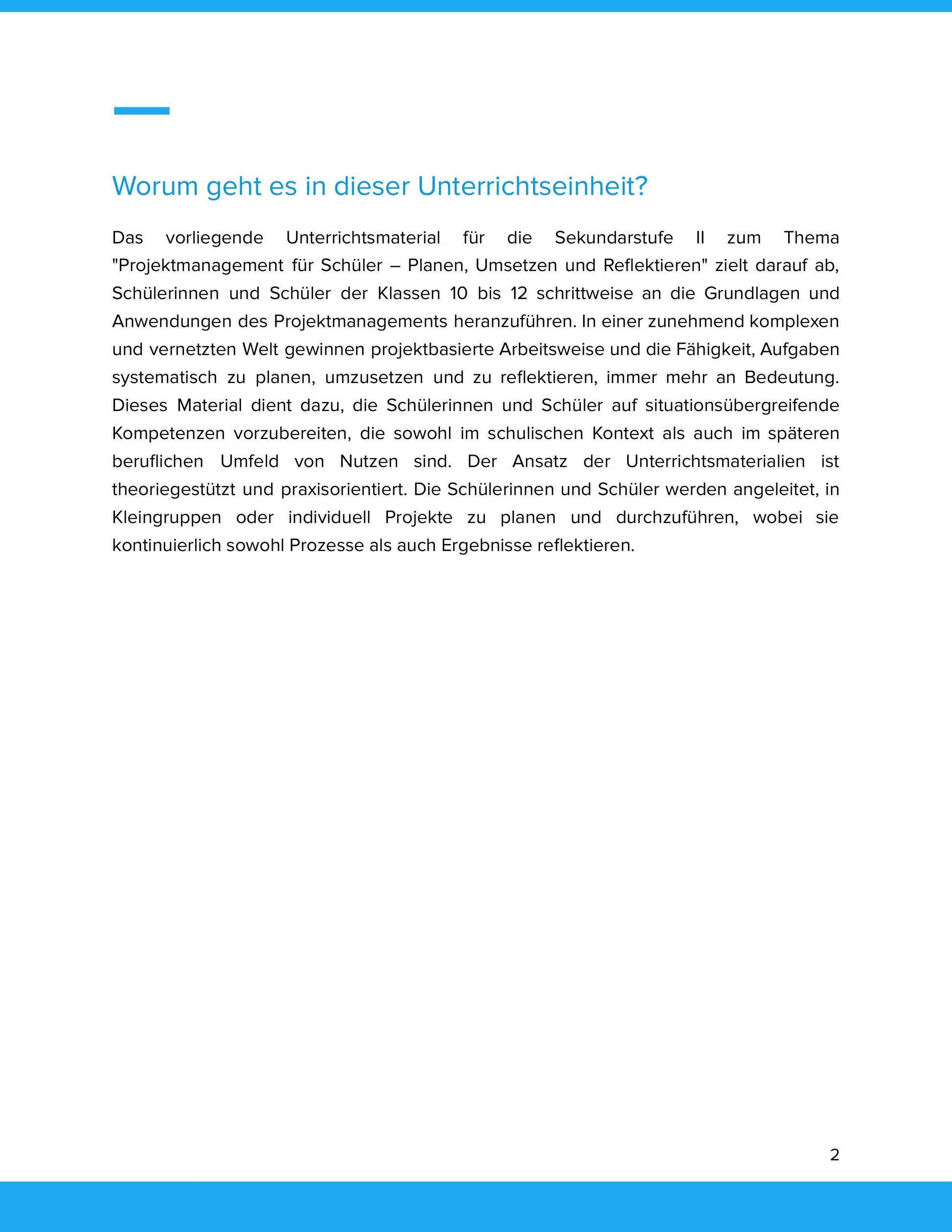 Projektmanagement für Schüler – Unterrichtsmaterial Deutsch SEK I