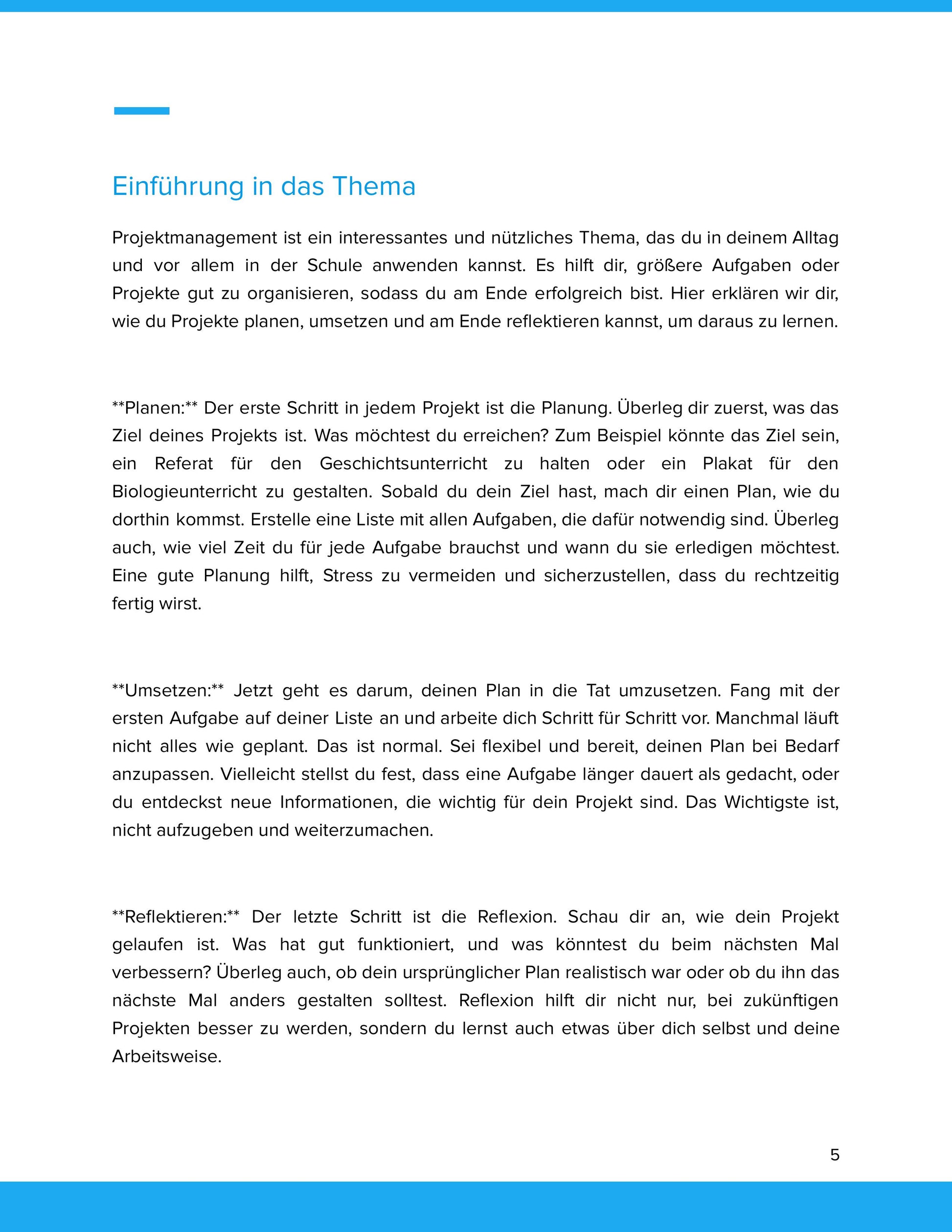 Projektmanagement für Schüler – Unterrichtsmaterial Deutsch SEK I