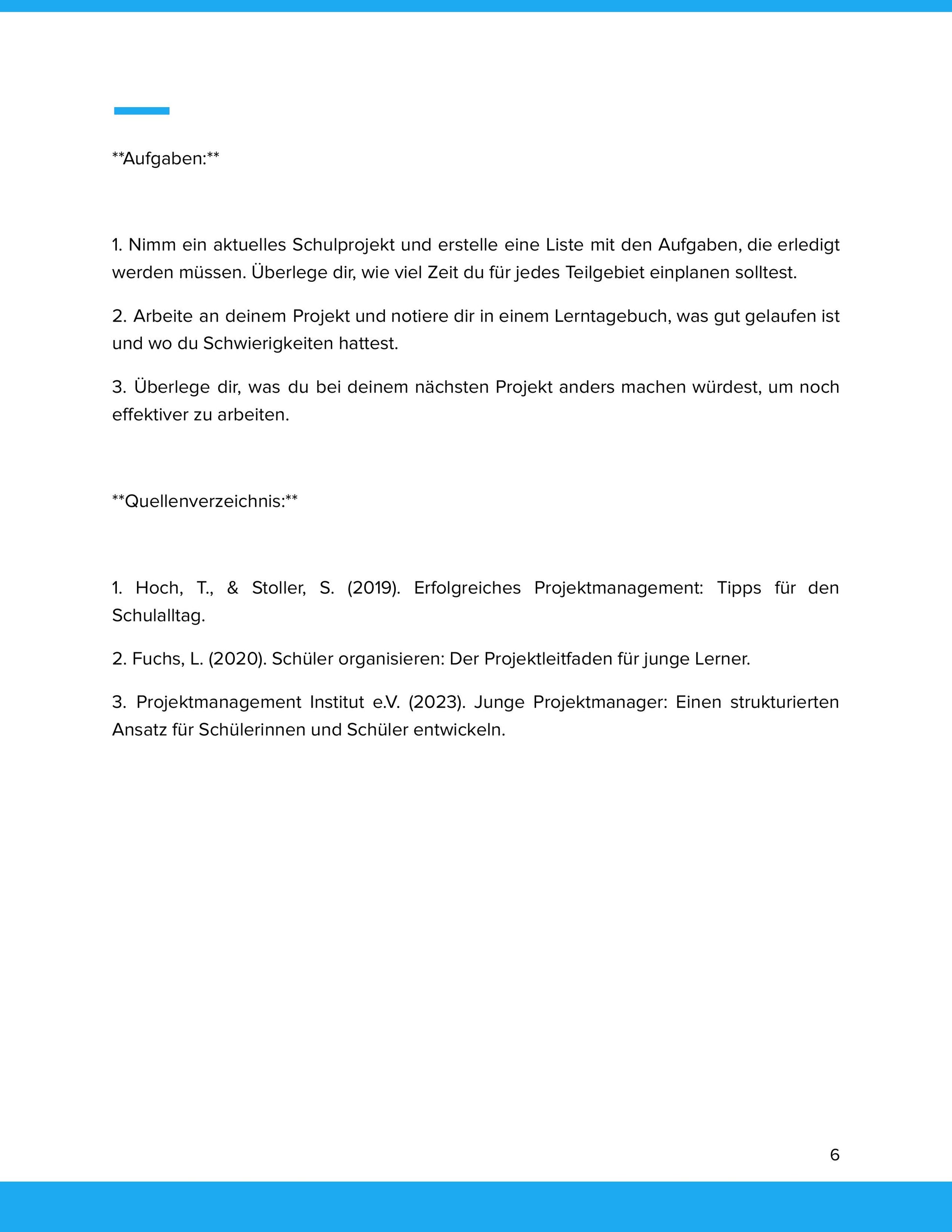 Projektmanagement für Schüler – Unterrichtsmaterial Deutsch SEK I