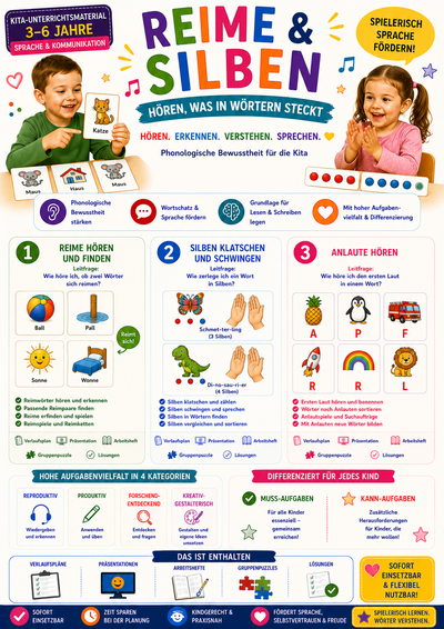 Reime & Silben – Hören, was in Wörtern steckt · Kita-Unterrichtsmaterial | Sprache & Kommunikation (3–6 Jahre)