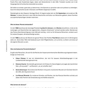 Hispanic Heritage Month – Geschichte(n) aus Amerika - Unterrichtsreihe SEK I