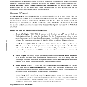 Fünf bedeutende US-Präsidenten – Unterrichtsmaterial für die SEK I Geschichte