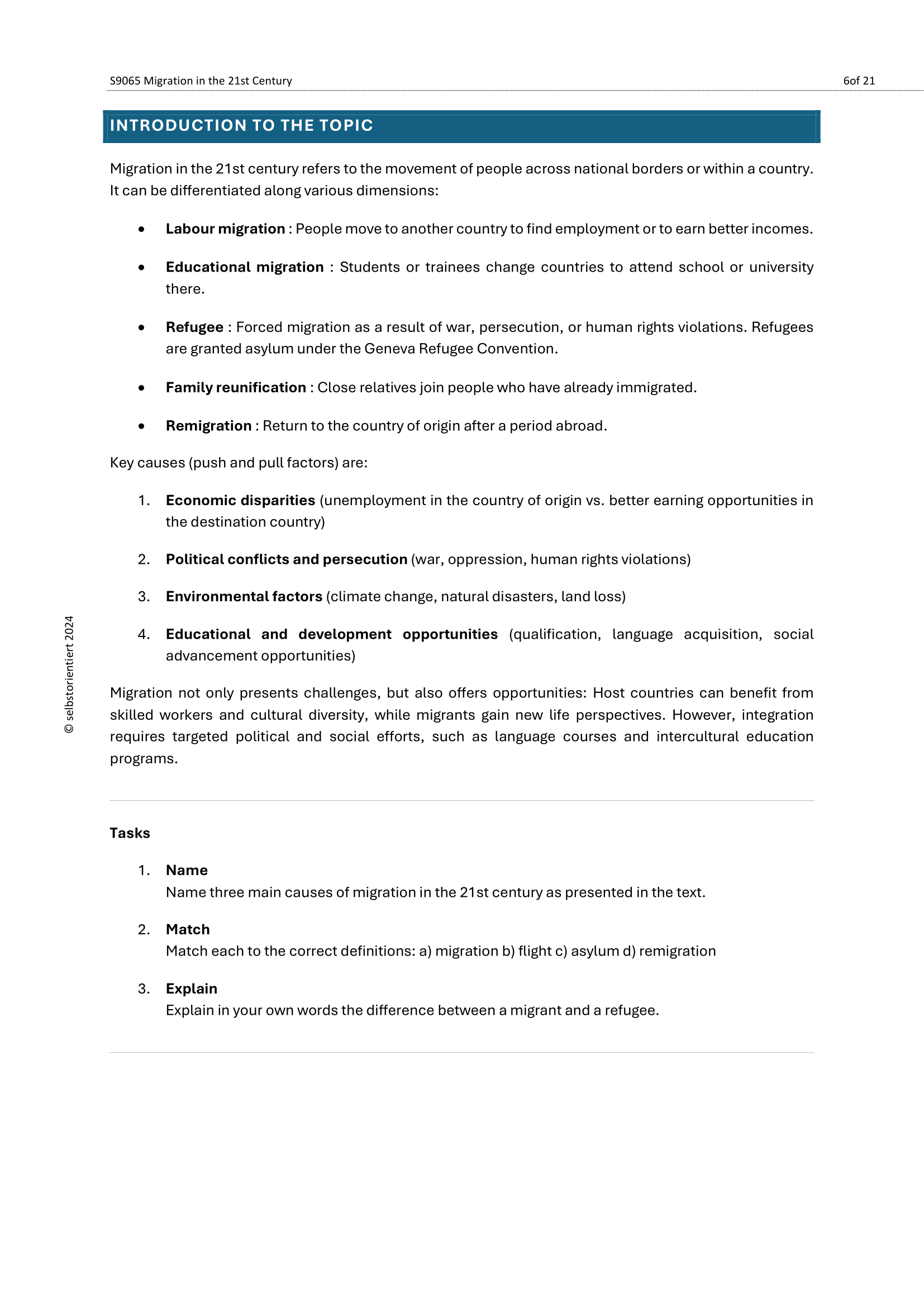 Migration in the 21st Century – History Unit for Grades 7–9