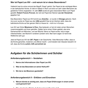 Sparpaket „Papst Leo XIV“ – Unterrichtsreihe & Präsentation für Grundschule, Sekundarstufe I und II