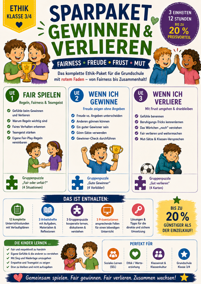 Sparpaket Gewinnen & Verlieren: 3 Einheiten · 12 Stunden | Ethik Grundschule Klasse 3/4