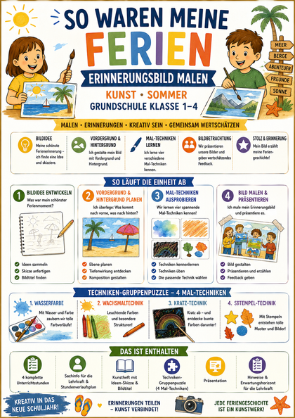 So waren meine Ferien – Erinnerungsbild malen | Kunst Sommer | Grundschule Klasse 1–4