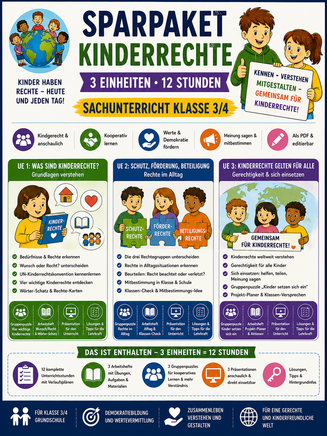 Sparpaket Kinderrechte: 3 Einheiten · 12 Stunden | Sachunterricht Grundschule Klasse 3/4