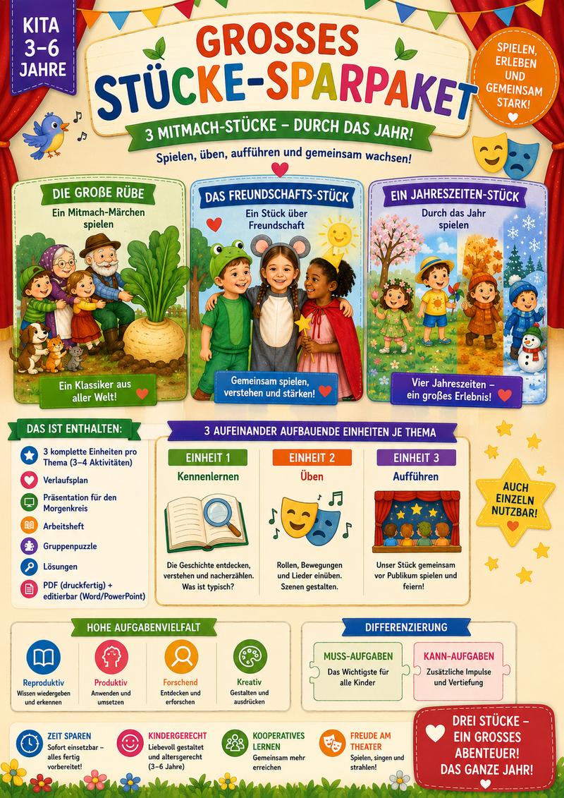 Sparpaket Stücke · 3 Unterrichtsreihen | Kita-Unterrichtsmaterial (3–6 Jahre)