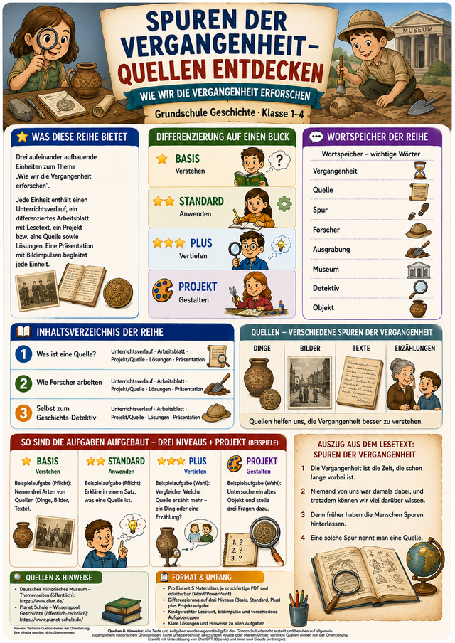 Spuren der Vergangenheit – Quellen entdecken – Unterrichtsmaterial Grundschule (Klasse 1–4)