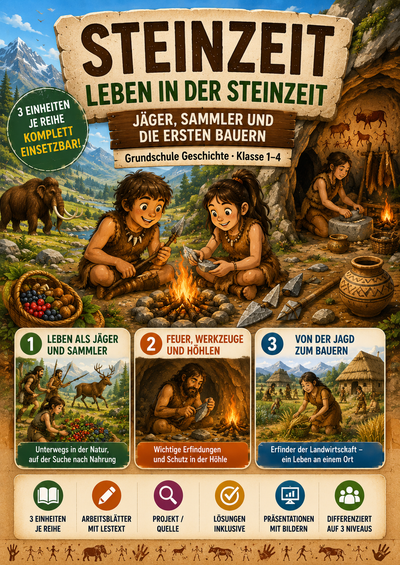 Steinzeit – Leben in der Steinzeit – Unterrichtsmaterial Grundschule (Klasse 1–4)