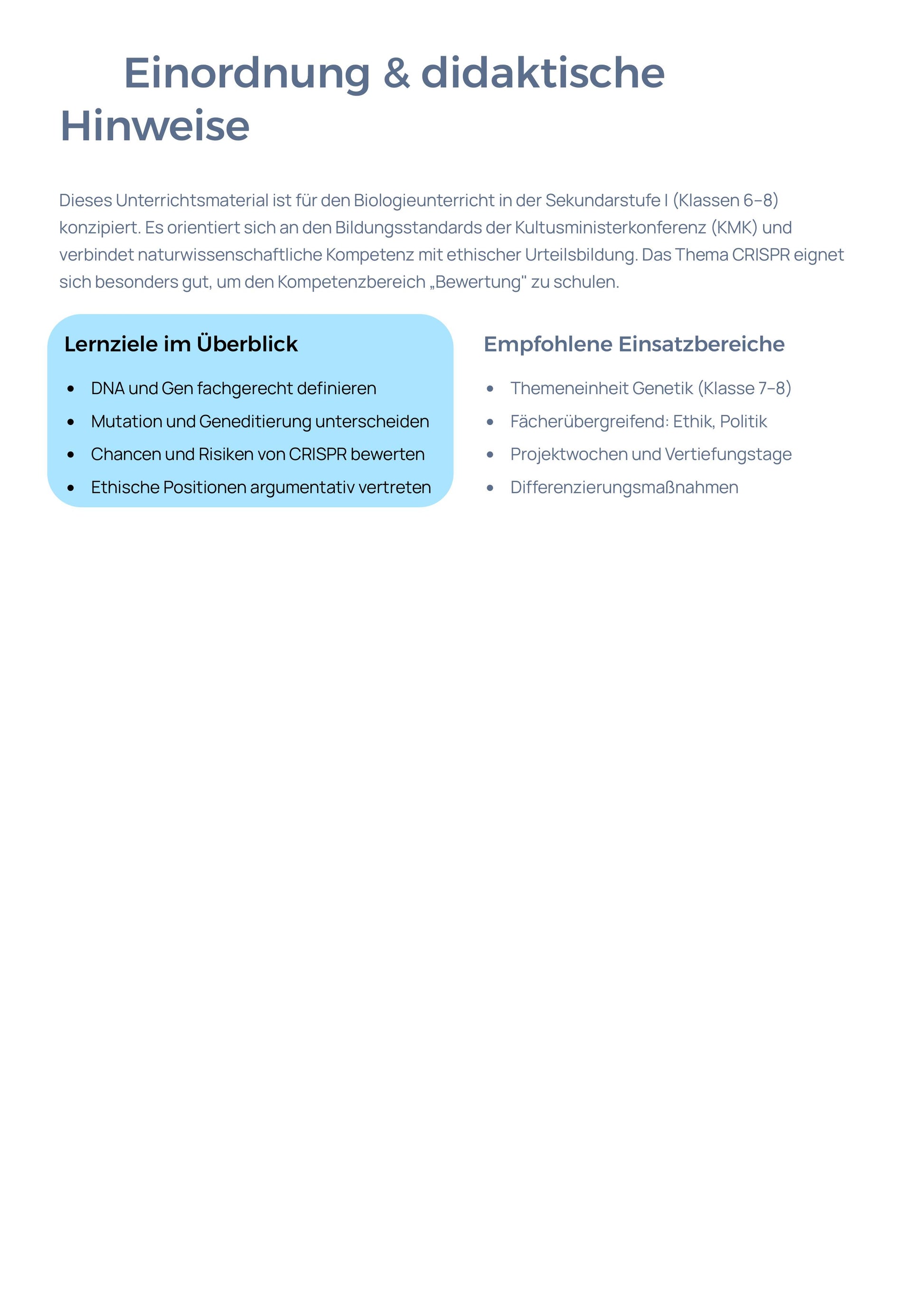 CRISPR & Geneditierung - Unterrichtsmaterial Sekundarstufe I (Klassen 6–8)