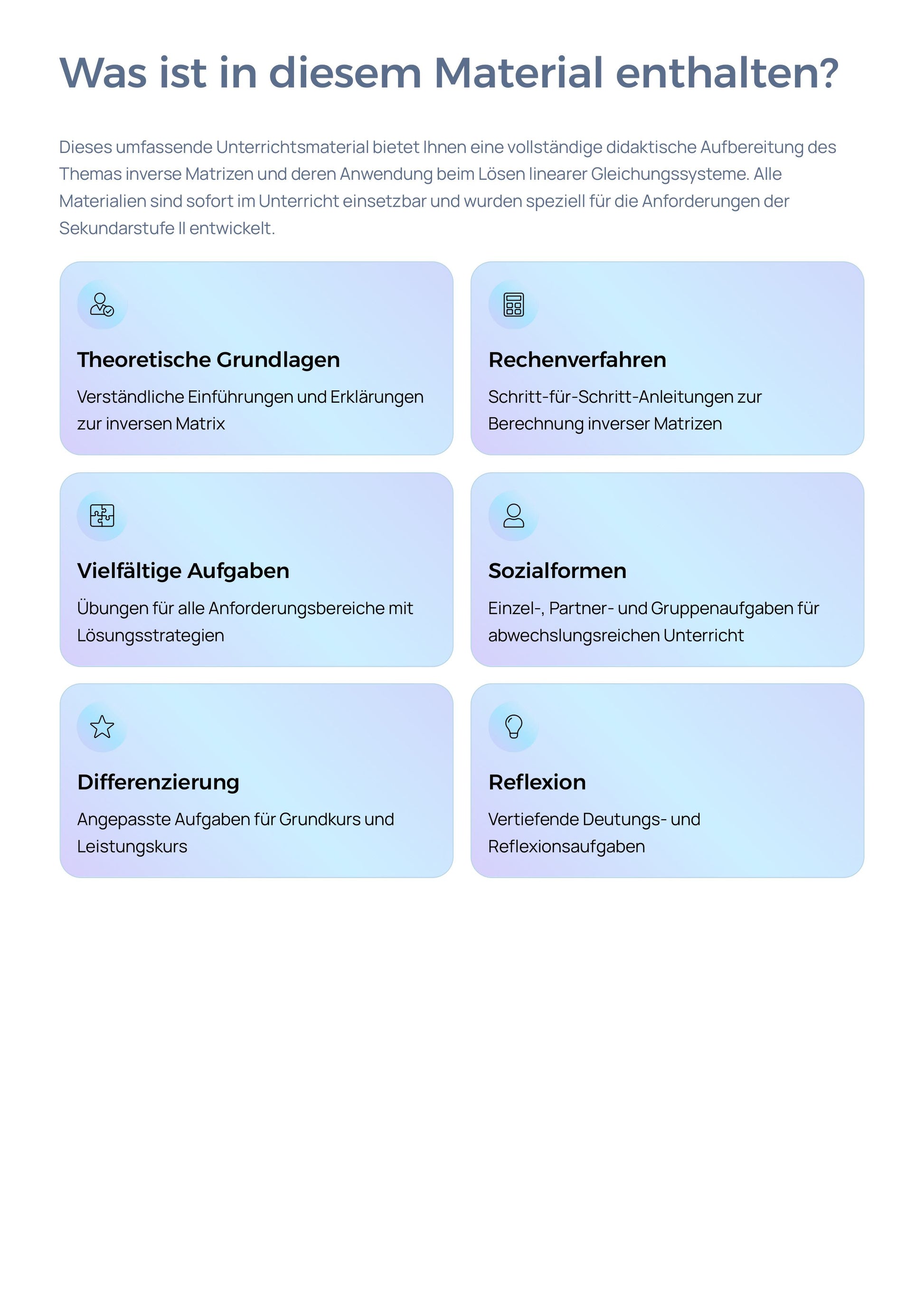 Inverse Matrizen berechnen & anwenden – LGS lösen | Sek II Unterrichtsmaterial