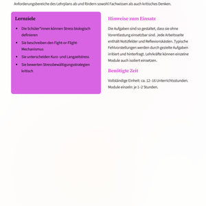 Stressbiologie verstehen – Unterrichtskonzeption für einen modernen Biologieunterricht