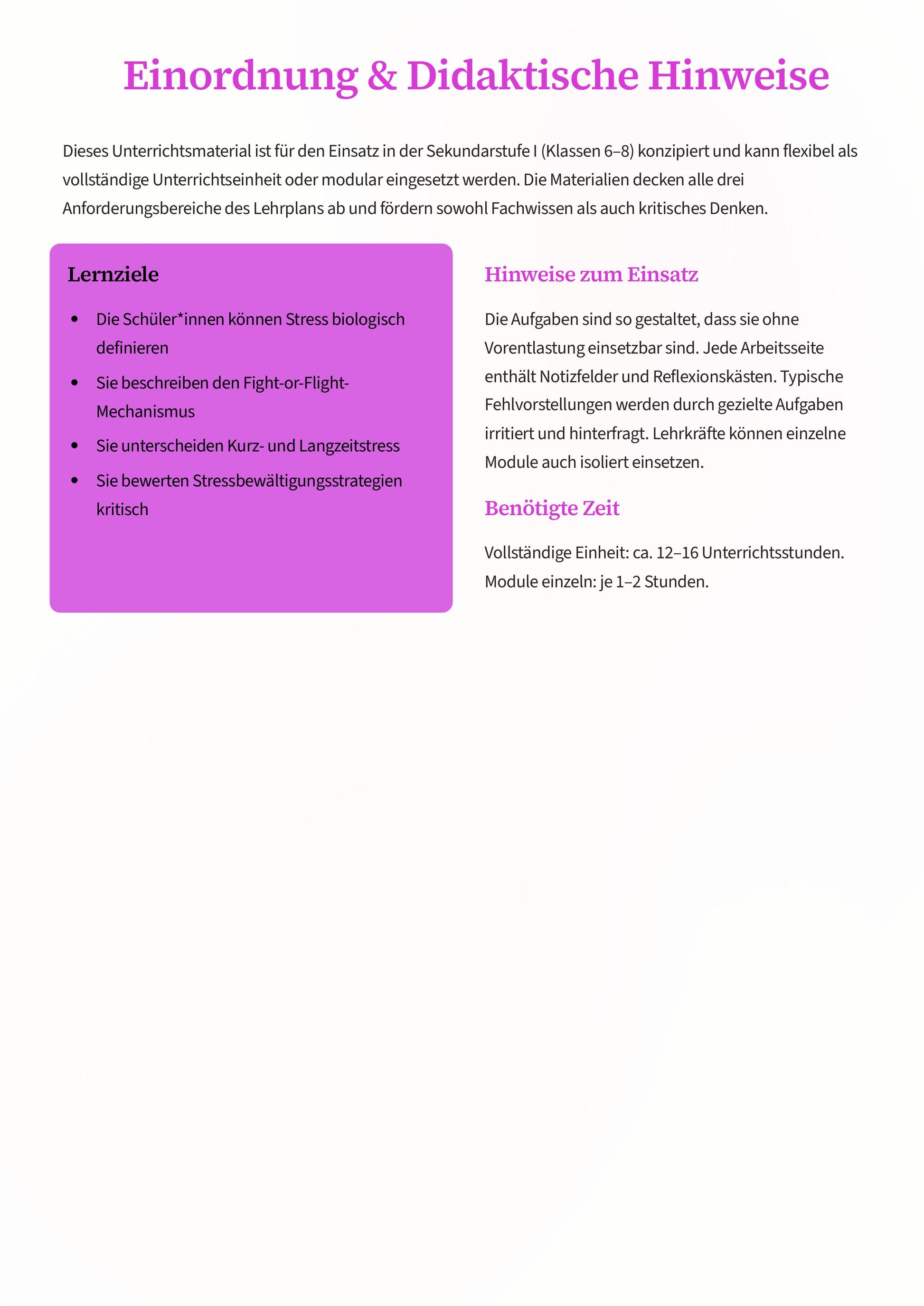 Stressbiologie verstehen – Unterrichtskonzeption für einen modernen Biologieunterricht