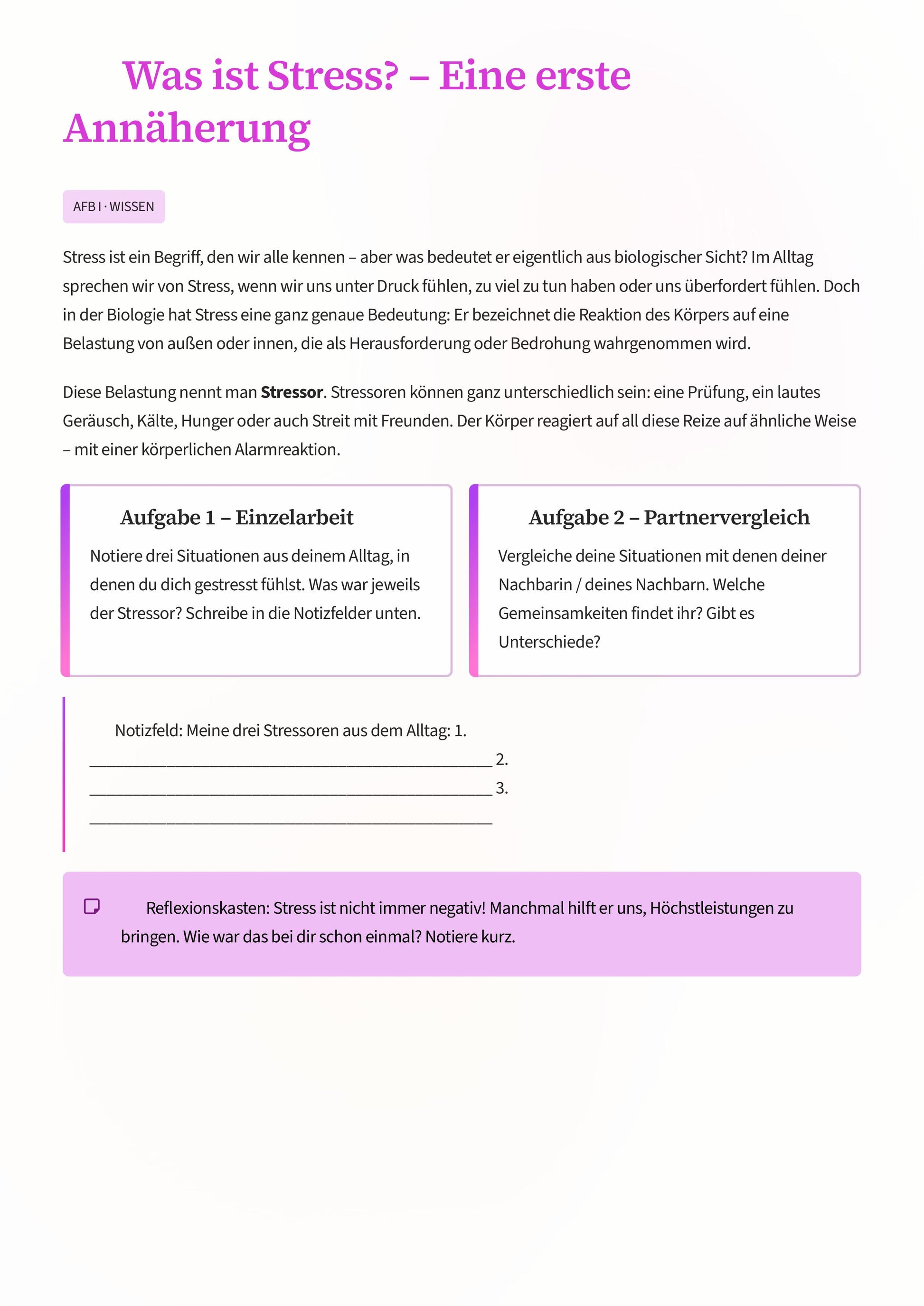 Stressbiologie verstehen – Unterrichtskonzeption für einen modernen Biologieunterricht