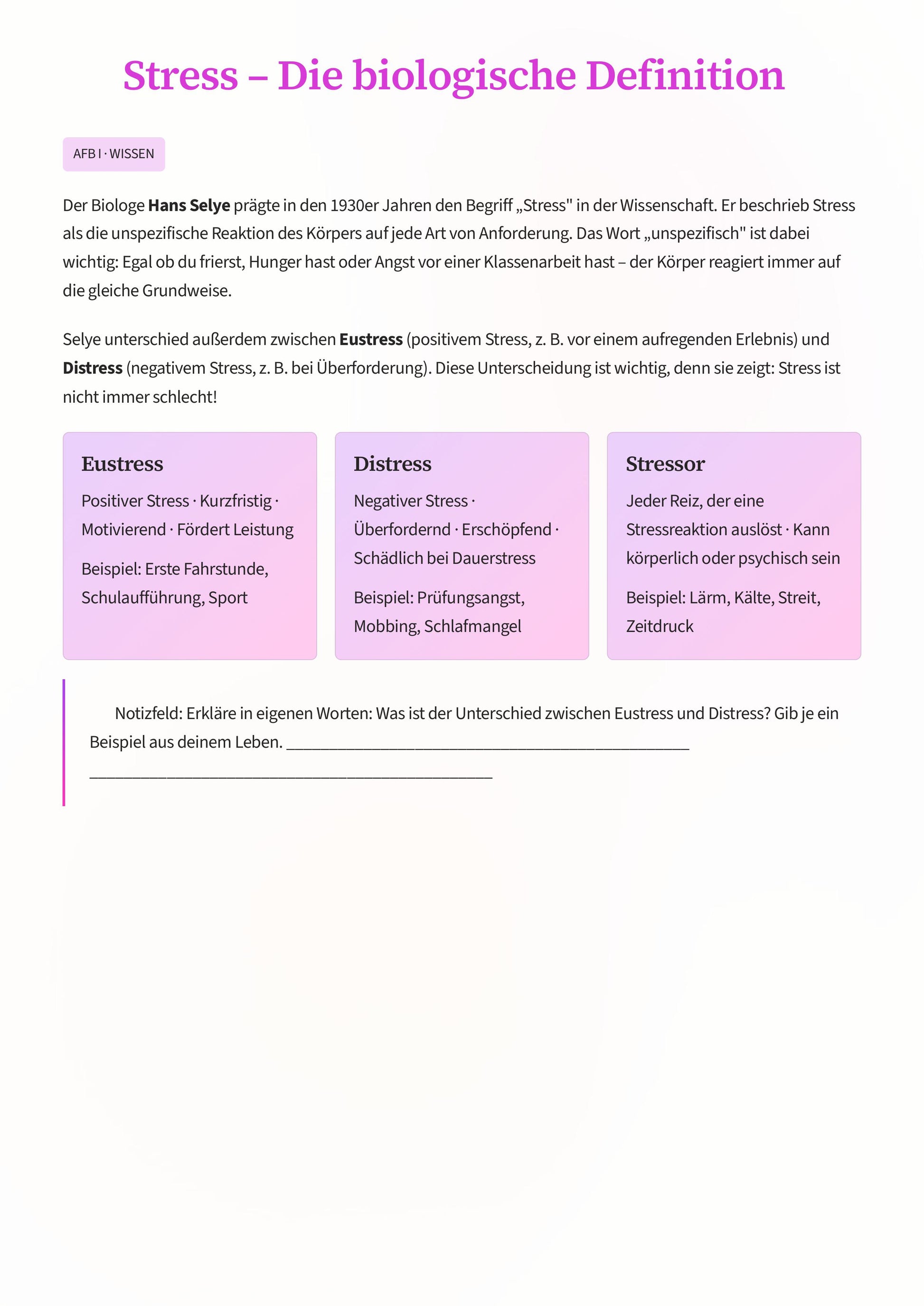 Stressbiologie verstehen – Unterrichtskonzeption für einen modernen Biologieunterricht