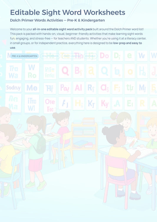Editable Sight Word Worksheets Dolch Primer Activities
