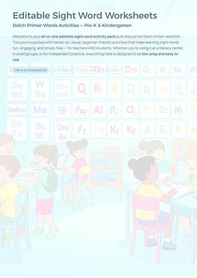 Editable Sight Word Worksheets Dolch Primer Activities