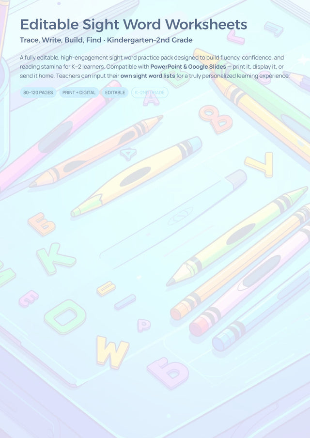 Editable Sight Word Worksheets | Trace Write Build Find Activities | Dolch & Fry Words | Kindergarten 1st 2nd Grade | Print + Digital