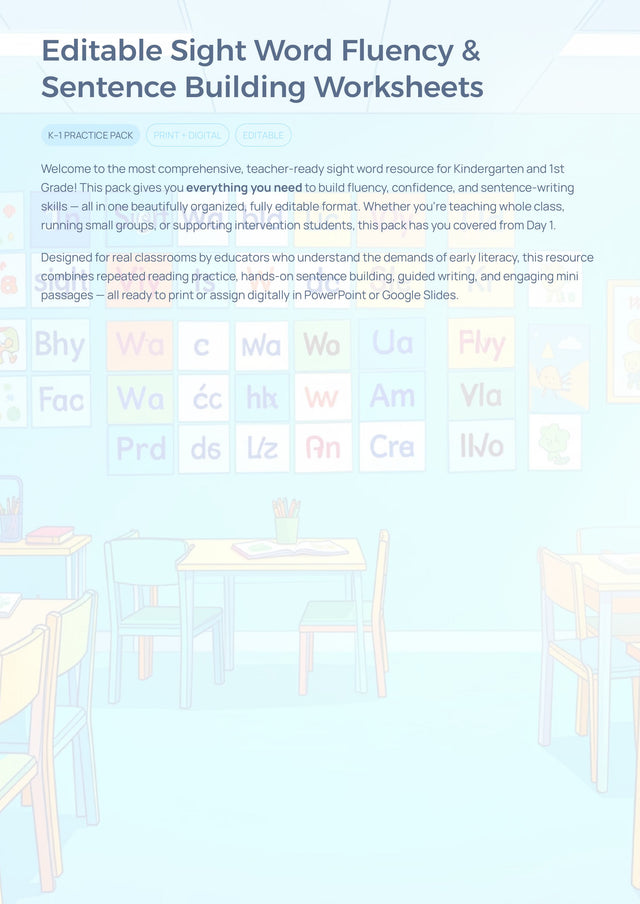 Editable Sight Word Fluency & Sentence Building Worksheets