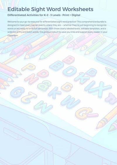 Editable Sight Word Worksheets | 3 Differentiation Levels K-2