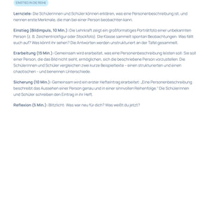 Personenbeschreibung Grundlagen | Unterrichtskonzeption Deutsch Sek I | Komplett ausgearbeitete Unterrichtsreihe