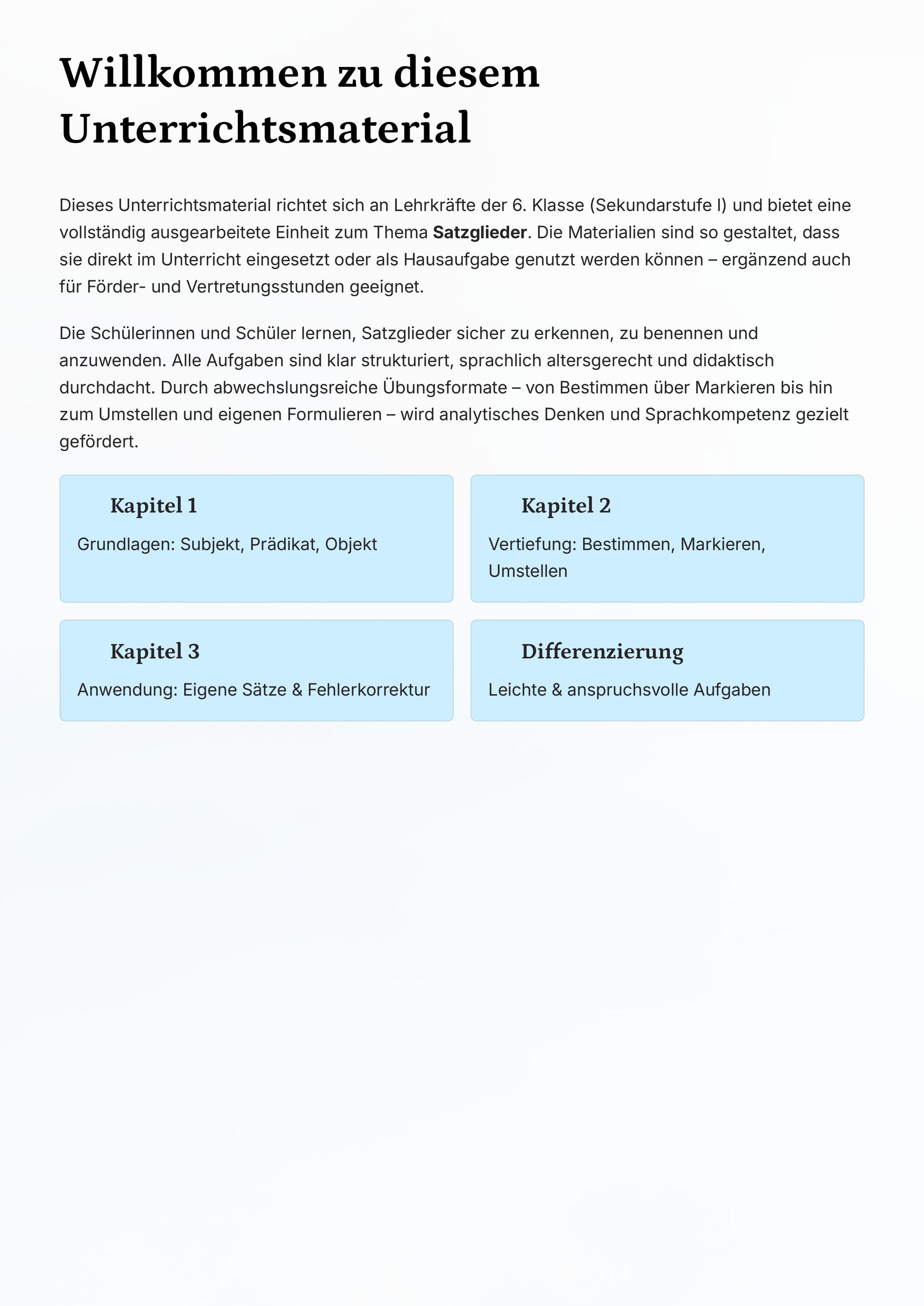 Satzglieder Klasse 6 komplett – Subjekt, Prädikat & Objekt sicher verstehen