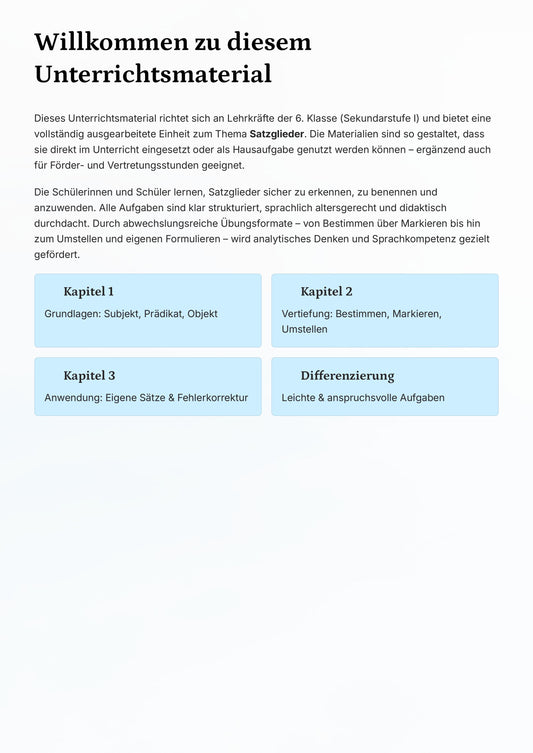 Satzglieder Klasse 6 komplett – Subjekt, Prädikat & Objekt sicher verstehen