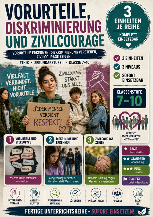Vorurteile, Diskriminierung und Zivilcourage – Ethik Unterrichtsmaterial (Sek I, Klasse 7–10)