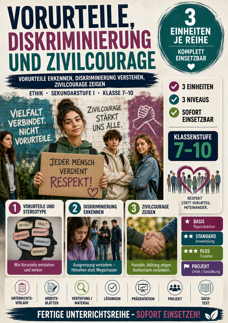 Vorurteile, Diskriminierung und Zivilcourage – Ethik Unterrichtsmaterial (Sek I, Klasse 7–10)